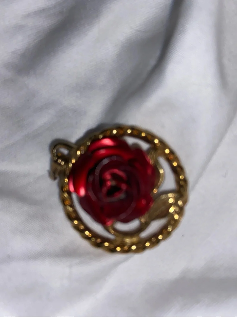 Gold-Tone Red Rose Pendant Necklace - Women Jewelry